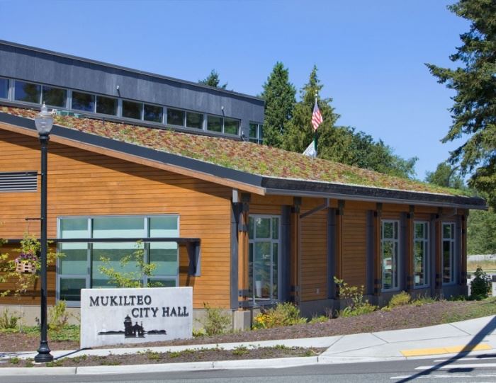 Mukilteo City Hall With Concrete Sign