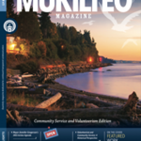 cover of Spring 2015 Mukilteo Magazine with shot of Lighthouse Park at dusk