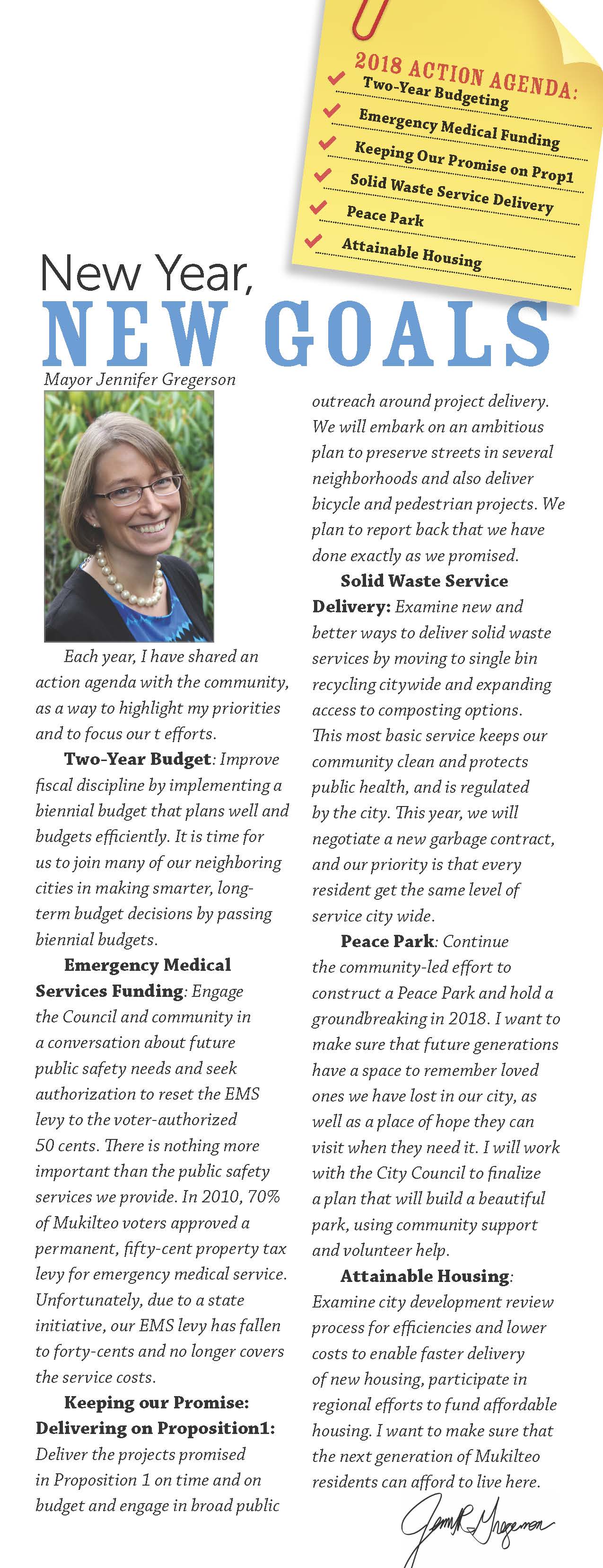 List of Mayor Gregerson's priorities for 2018