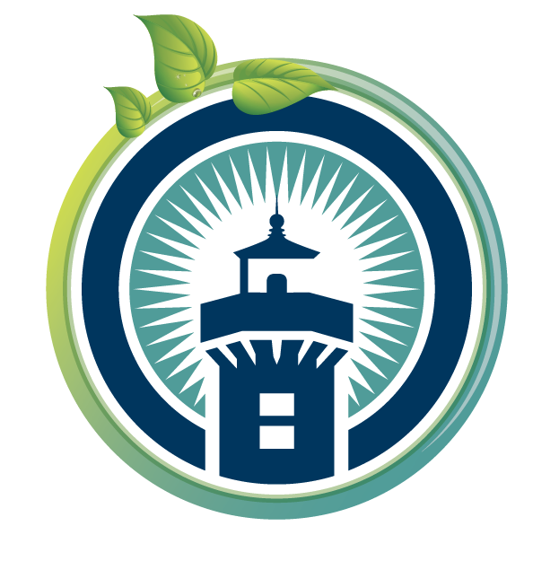 City of Mukilteo blue and green logo with green plant stalk circling