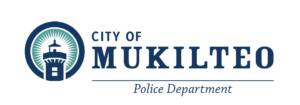 Mukilteo Police Department logo with blue letters on a white background
