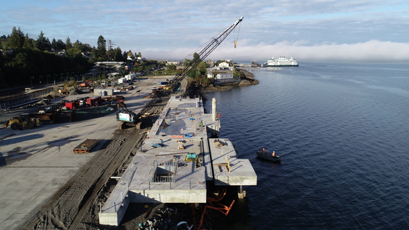 View of the new Mukilteo Multimodal Terry Terminal construction site shot from the north side